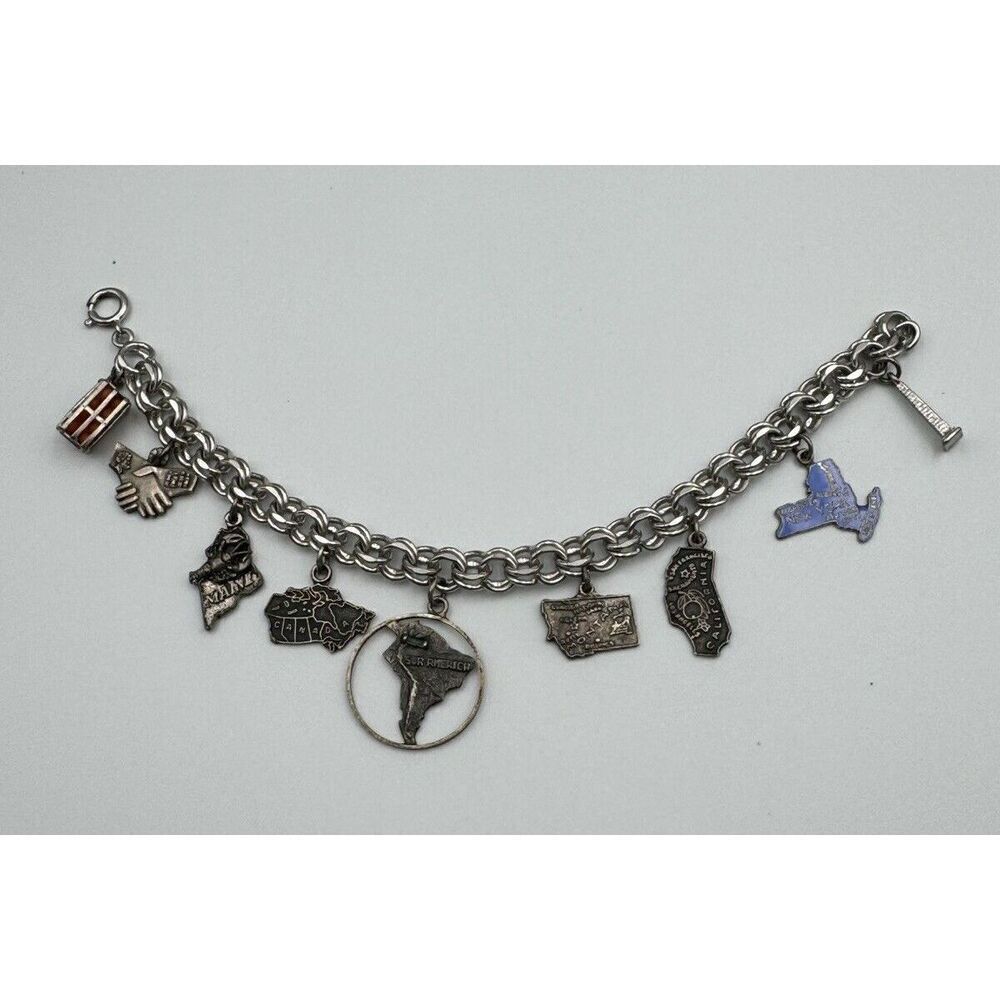 Vintage Sterling Silver Charm Bracelet States Operator Service Award Estate Find - Picture 2 of 16